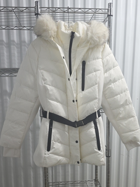 Michael Kors Jackets & Blazers - Michael Kors Cream Quilted Belted Puffer Coat with Faux-Fur Hood